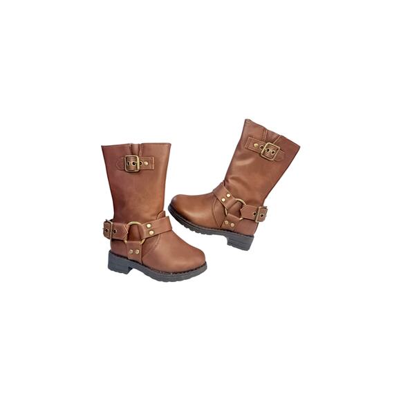 FabKids Brown Tall Harness Moto Boots - Size 5T - Picture 4 of 7